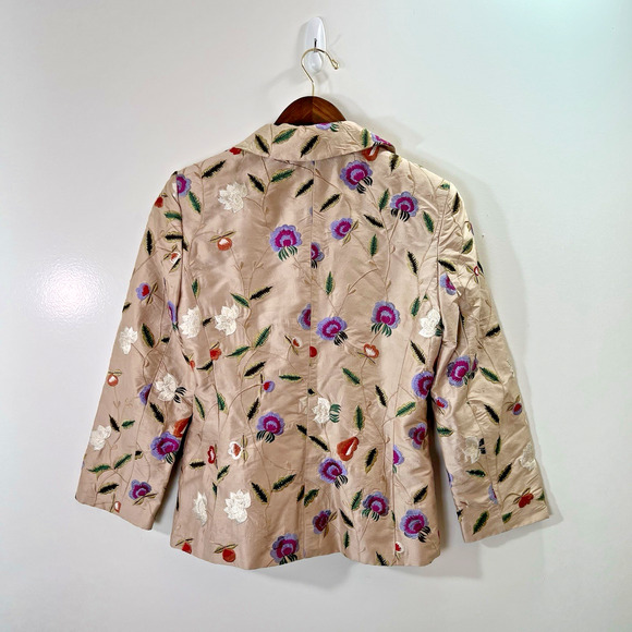 Paule Vasseur Women’s Embroidered Silk Jacket Sz M‎ 38 Floral Old Money Workwear - Picture 2 of 11